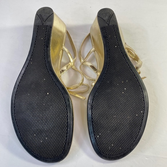 PRADA Metallic Gold Bow Wedge Sandal (38) - Picture 7 of 13